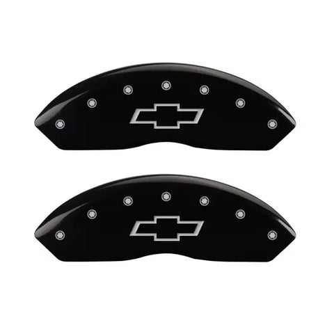 MGP 4 Caliper Covers Engraved Front & Rear Bowtie Black finish silver ch