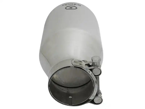 aFe 49T25454-P09 Takeda 304 Stainless Steel Clamp-On Exhaust Tip 2.5in. Inlet / 4.5in. Outlet 9in. L - Polished