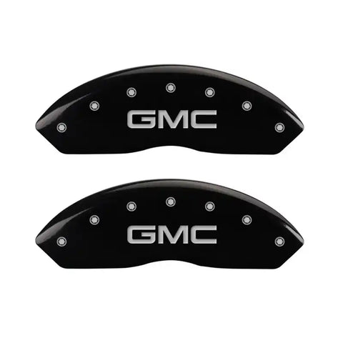 MGP Front set 2 Caliper Covers Engraved Front GMC Black finish silver ch