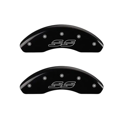 MGP 4 Caliper Covers Engraved Front & Rear Impala style/SS Black finish silver ch