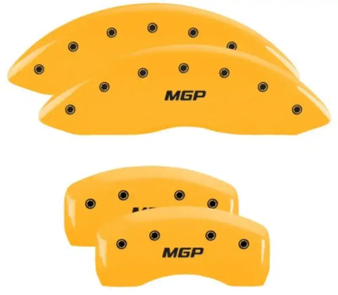 MGP 4 Caliper Covers Engraved Front & Rear MGP Yellow Finish Black Char 2019 Lincoln Nautilus
