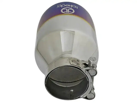 aFe 49T25454-L07 Takeda 304 Stainless Steel Clamp-On Exhaust Tip 2.5in. Inlet / 4.5in. Outlet - Blue Flame