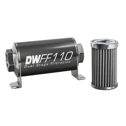 DeatschWerks Stainless Steel 8AN 100 Micron Universal Inline Fuel Filter Housing Kit (110mm)