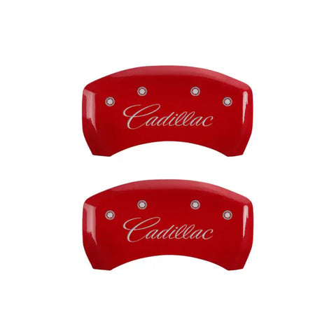 MGP 4 Caliper Covers Engraved Front & Rear Cursive/Cadillac Red finish silver ch