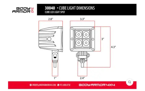 Body Armor 4x4 30041 Cube LED Light Flood Pair With Wire Harness