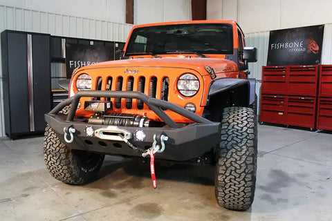 Fishbone Offroad FB22003 - Jeep JK Front Winch Bumper W/LEDs Full Width 07-18 Wranger Black Texured Powercoated