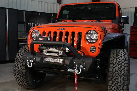 Fishbone Offroad FB22004 - Jeep JK Front Stubby Winch Bumper W/Tube Guard 07-18 Wranger Black Texured Powercoated