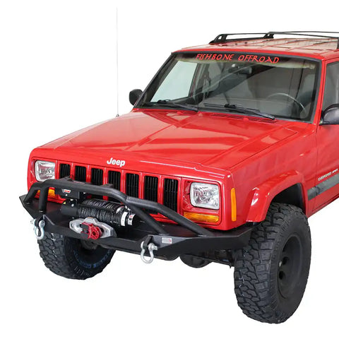 Fishbone Offroad FB22060 - Cherokee XJ Front Winch Bumper W/Grille Guard Bullhead Steel Black Textured Powdercoat