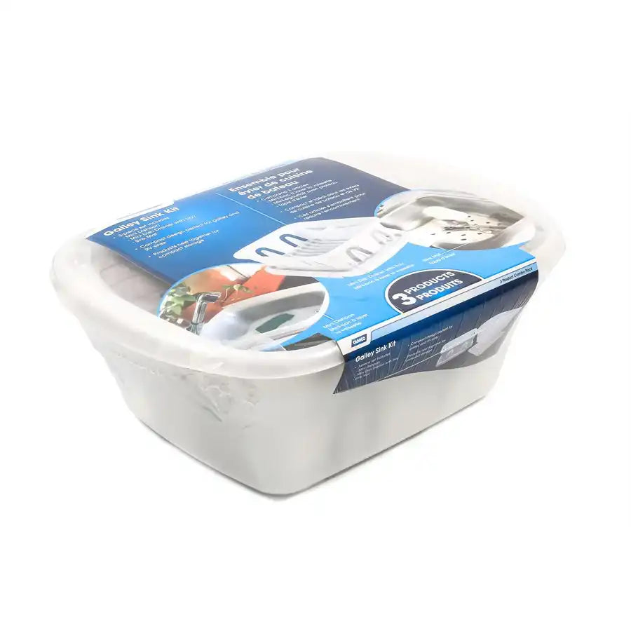 Camco 43517 Dish Pan With Dish Pan/ Dish Drainer With Tray And Sink Mat White Plas