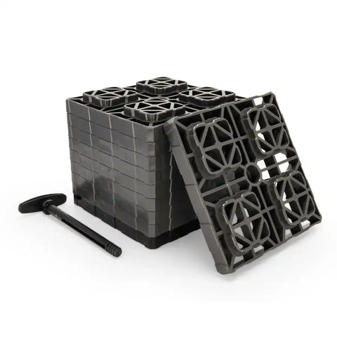 Camco 44527 Leveling Block FasTen XL Use to Level RV While Parked Interlocking Blocks With T-Handle Pull Up For Carrying/ Twist Lock To Secure