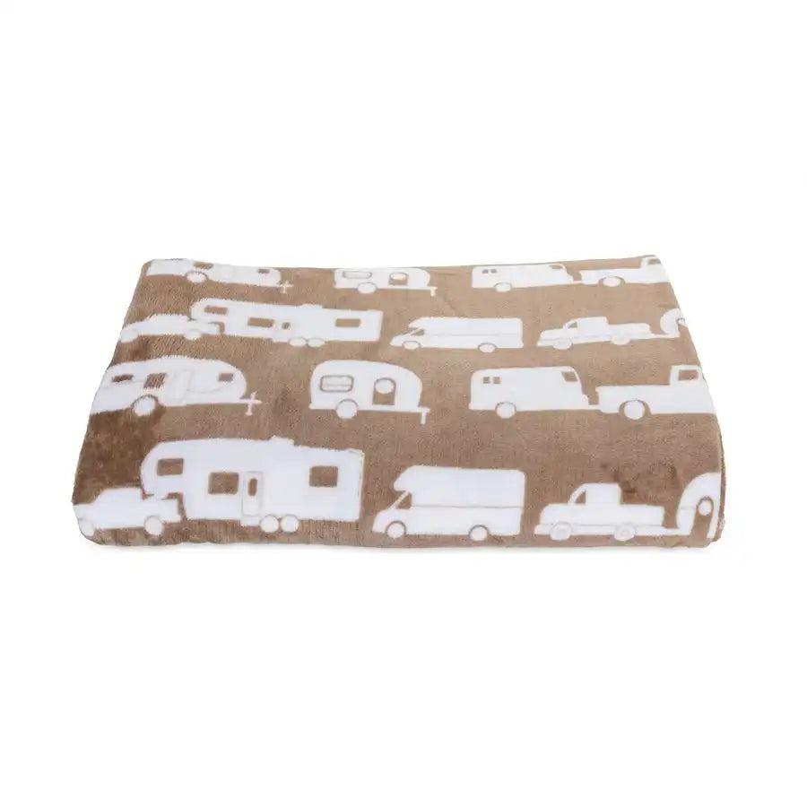 Camco 53126 Picnic Blanket Life Is Better At The Campsite ™ 90 Inch Length x 90 Inch Width Greige With RV Print Polyester