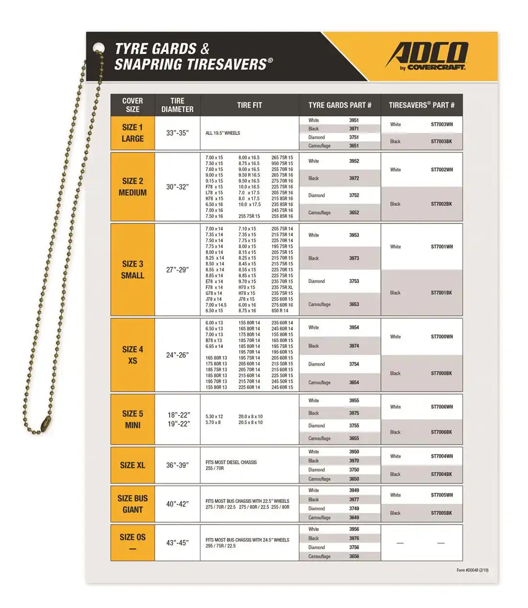 Adco D0048 Point Of Purchase Display Tyre Gard/Tire Cover Hanging Fit Chart