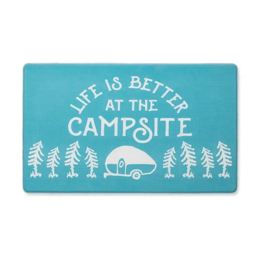 Camco 53435 Carpet Life Is Better At The Campsite ™ Kitchen Mat 30 Inch Length x 18 Inch Width x 3/8 Inch Depth Life Is Better At The Campsite Logo