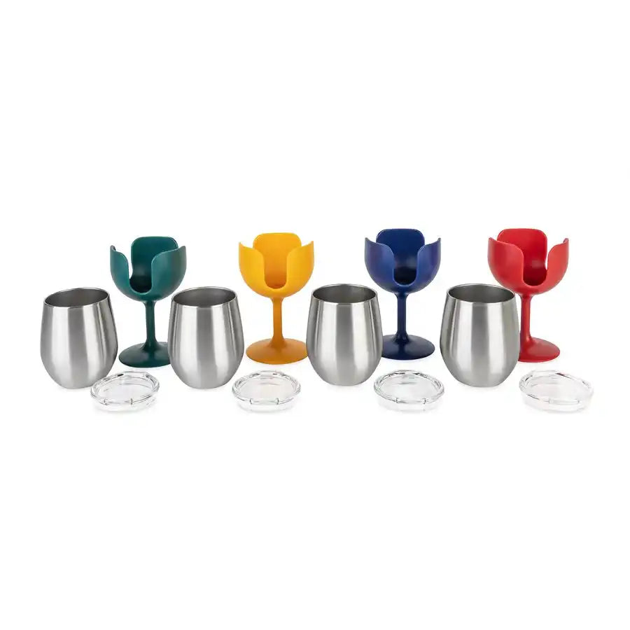 Camco 53465 Drinking Glass Life Is Better At The Campsite ™ Wine Glass 18/ 8 Grade Stainless Steel With BPA Free Lid