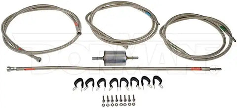 Dorman 819-839 Fuel Line OE Solutions ™ OE Replacement 66-1/2/ 27/ 91/ 83 Inch Length 13.3/ 11.8 Millimeter Outer Diameter Stainless Steel/ PTFE 75 PSI Maximum Pressure Silver