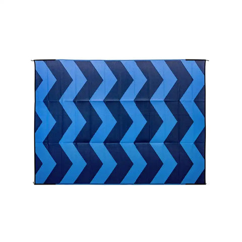 Camco 42858 Patio Mat 12 Foot x 9 Foot Blue Chevron Design UV Resistant Material With Corner Loops