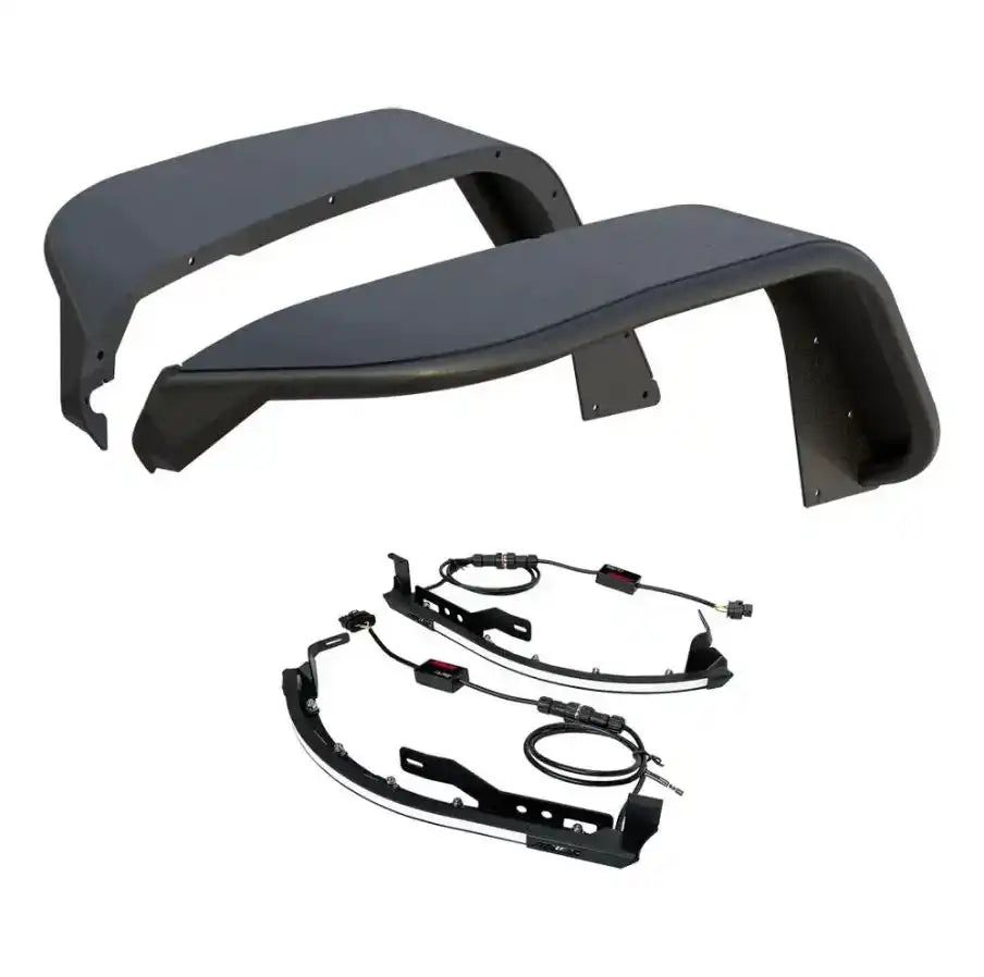 Aries 2500835 Fender Flare Bolt On Style Black Aluminum With LED Lights Set of 2