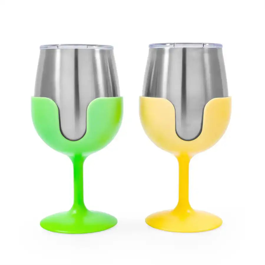 Camco 51916 Drinking Glass Life Is Better At The Campsite ™ Wine Glass 18/ 8 Grade Stainless Steel With BPA Free Lid