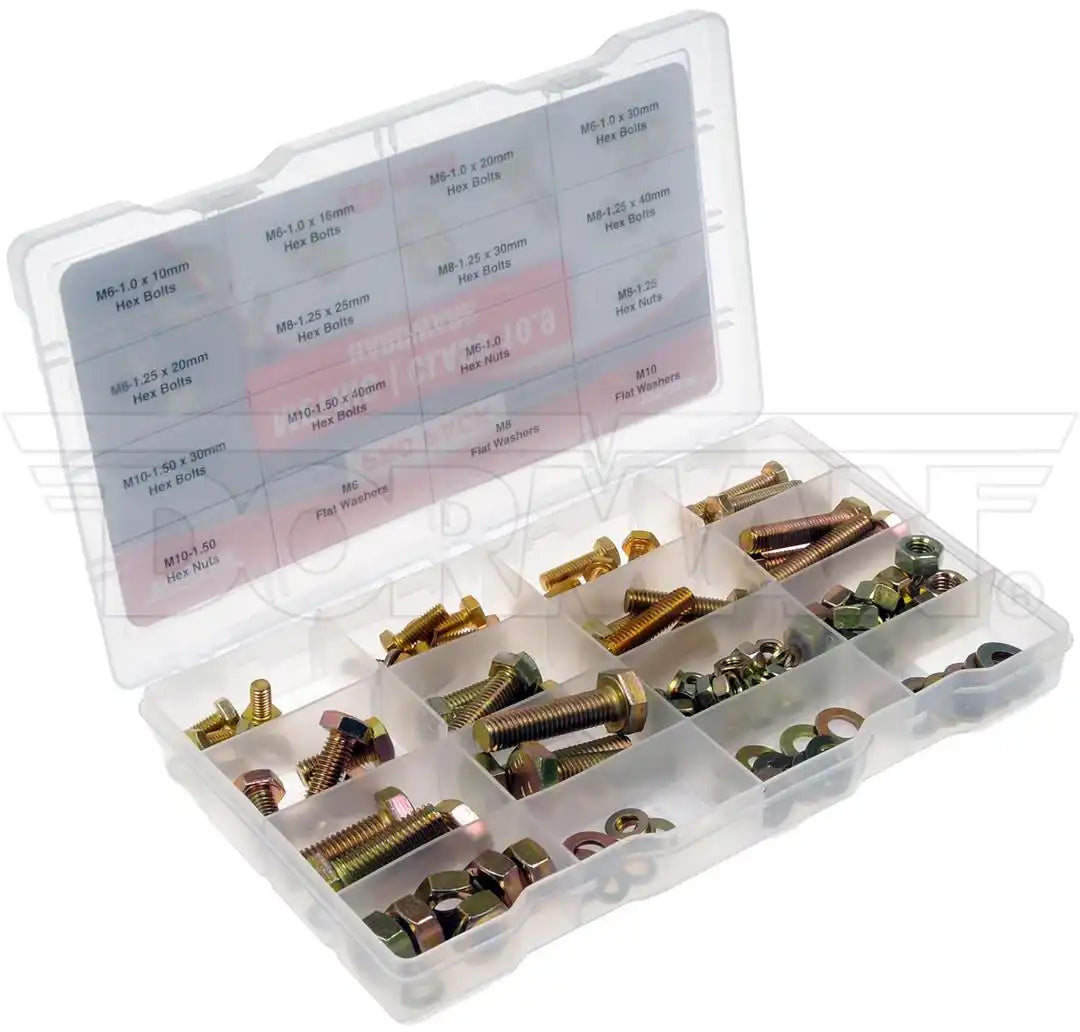 Dorman 799-305D Fastener Assortment OE Solutions ™ 10 Millimeter And 40 Millimeter Length Fasteners With Flat Washers/ Hex Nuts And Hex Bolts