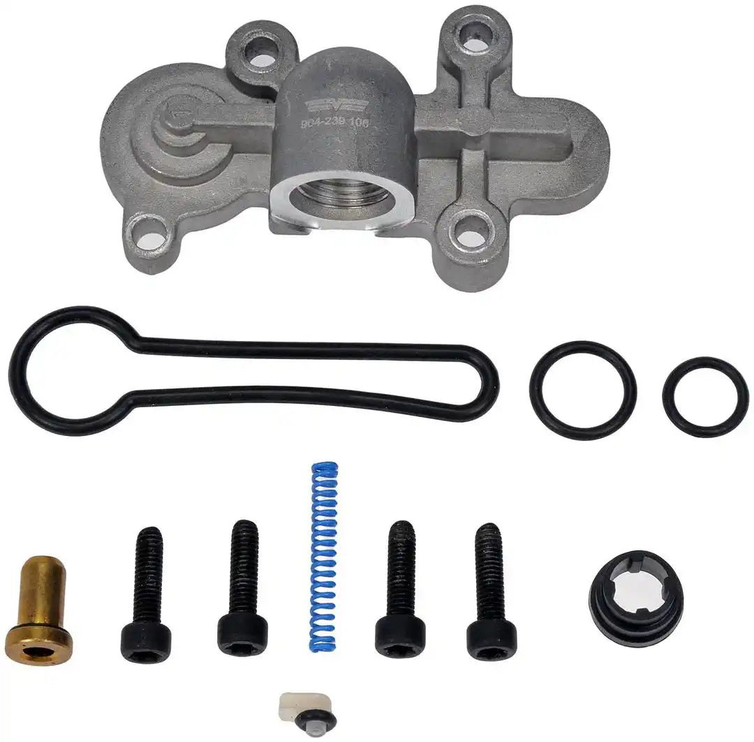 Dorman 904-239 Fuel Injection Pressure Regulator OE Solutions ™ OE Replacement Aluminum With Cover/ Seal/Spring Guide/ Pressure Regulator Collar/ Spring/ Drain Tab/ Mounting Screws