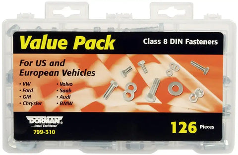 Dorman 799-310 Fastener Assortment AutoGrade ™ Assortment Class 8 126 Piece Set Containing Cap Screws/ Flat Washers/ Hex Nuts
