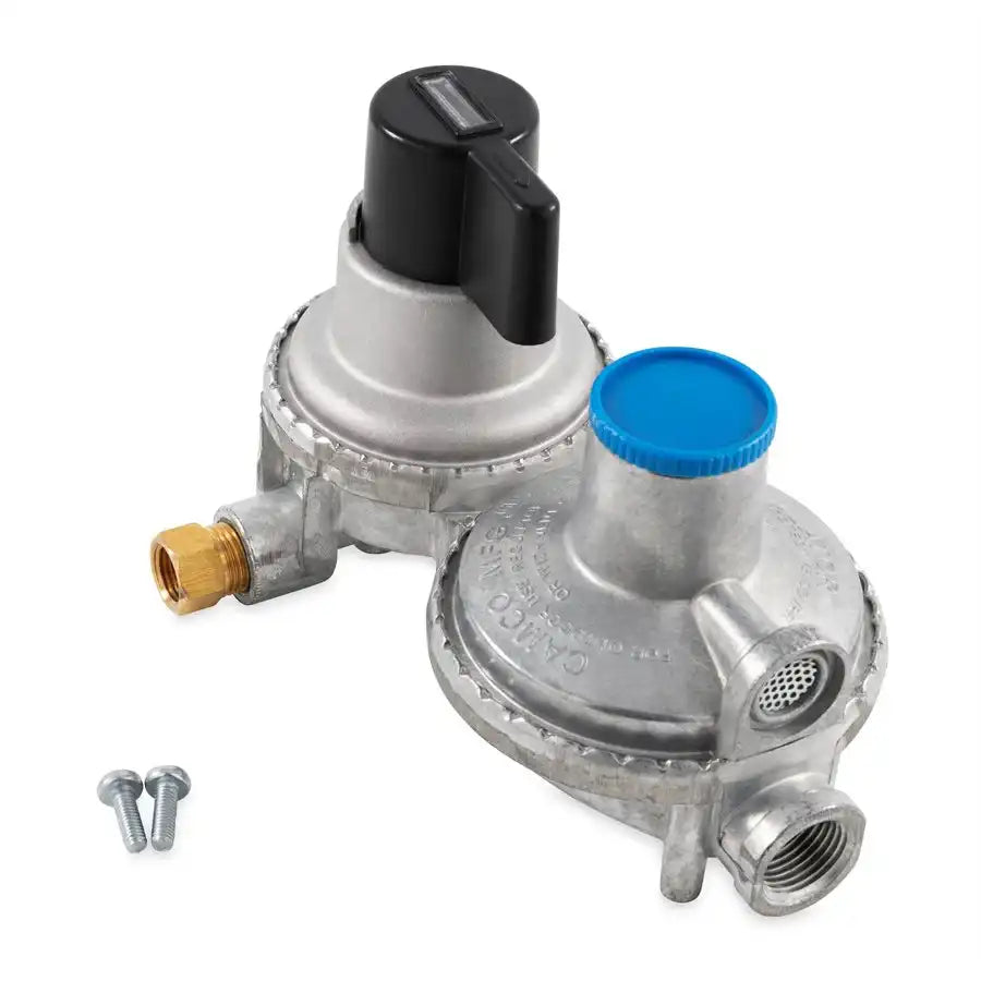Camco 59002 Propane Regulator Without Shut Off Valve 1/4 Inch NPT Inlet and 3/8 Inch NPT Outlet Outlet Pressure of 11 Inch WC (Water Column)