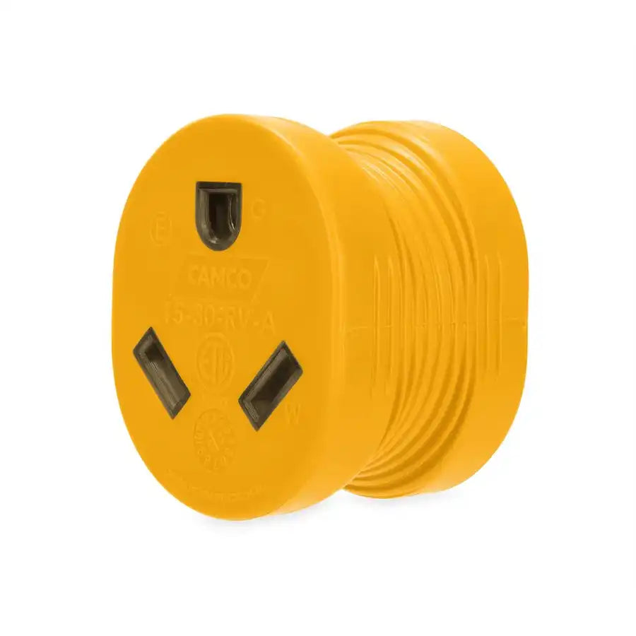 Camco 55223 Power Cord Adapter Power Grip ™ For Connecting RV Power Inlet To Standard Power Source 15 Amp Male To 30 Amp Female 15 Amp