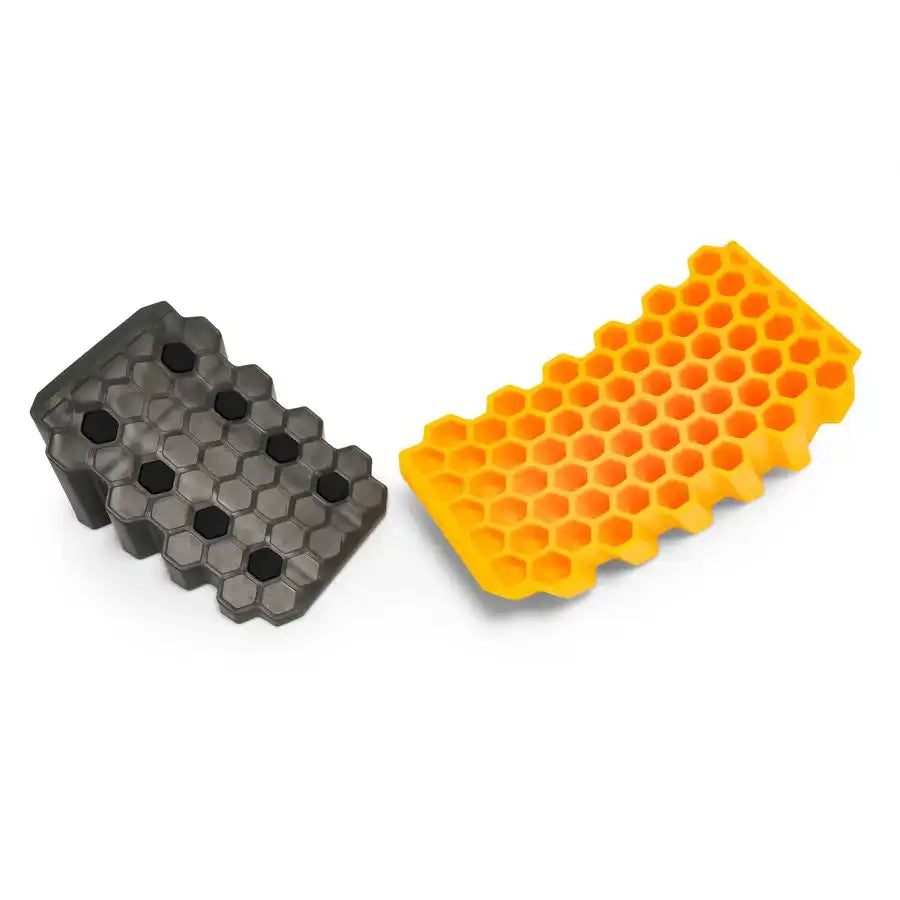 Camco 44423 Wheel Chock Yellow And Gray Honeycomb Design For Use With Trailers Up To 30000 Pounds With 1 Curved Leveler and 1 Wheel Chock