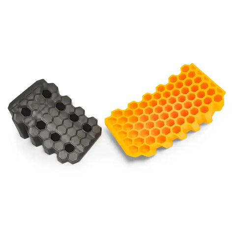 Camco 44423 Wheel Chock Yellow And Gray Honeycomb Design For Use With Trailers Up To 30000 Pounds With 1 Curved Leveler and 1 Wheel Chock