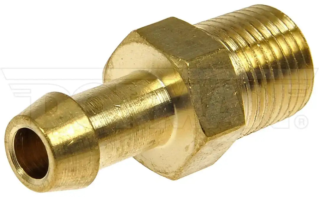 Dorman 785-410D Fuel Line Fitting OE Solutions ™ Inverted Flare Male Connector Barbed End 3/8-27 Thread Size 1.1 Inch Length Brass
