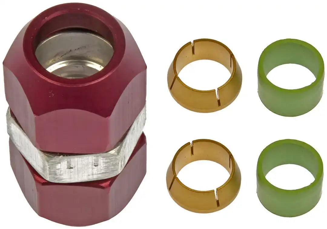 Dorman 800-640 Coupler Fitting OE Solutions ™ 5/8 Inch Compression Straight With Seal Without Jam Nut Aluminum Red Fitting/ Gold Ferrule/ Green Seal Single Carded Replaces General Motors OE Number 19188253