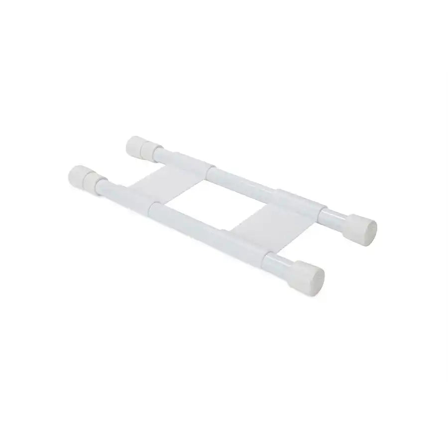 Camco 44093 Cabinet Content Brace Spring Loaded Bar Style Double Bar Bar Extends From 10 Inch Length to 17 Inch Length White Plastic