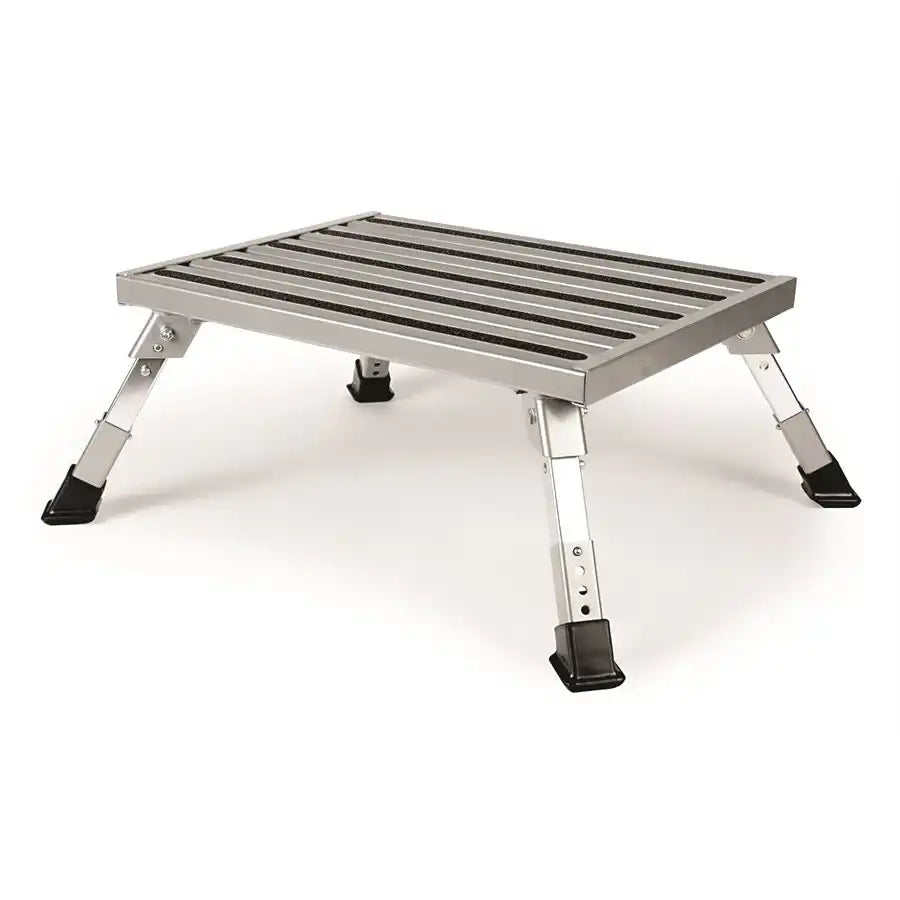 Camco 43676 Step Stool One Step With Foldable Legs 19 Inch Width × 14-1?2 Inch Length Platform with 7 to 8-1/2 Inch Height Adjustable Legs