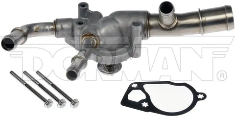 Dorman 902-693 Thermostat Housing OE Solutions ™ OE Replacement 10 Degree Neck Natural Metal With Gasket/ Thermostat/ 3 Bolts