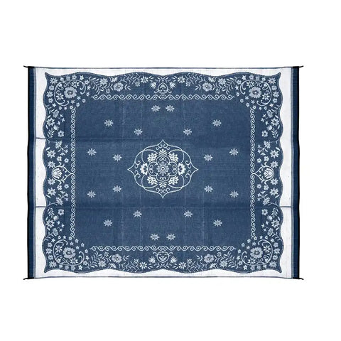 Camco 42851 Patio Mat 12 Foot x 9 Foot Blue Oriental Mold and Mildew Resistant Material Reversible Fabric