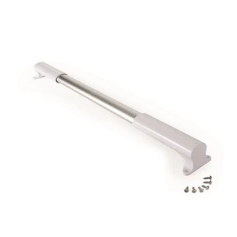 Camco 42186 Screen Door Push Bar Single Bar Style Adjustable From 21-1/4 Inch to 28-5/8 Inch White Aluminum Bar With Molded Handles
