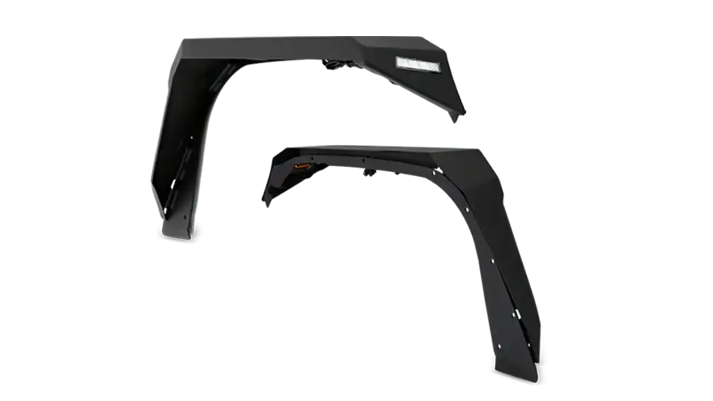 Body Armor JL-6102 Fender Flare Flat Style 7-1/2 Inch Tire Coverage Textured Powde