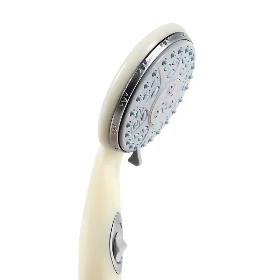 Camco 43712 Shower Head Hand Held With 4 Available Spray Settings With On/ Off Valve Off-White
