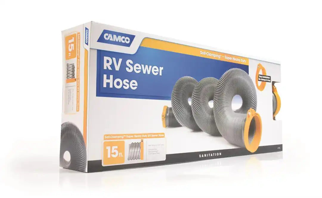 Camco 39901 Sewer Hose 15 Foot Length 34 Inch Compressed Length 18 Mils HTS ™ Vinyl Gray Hose