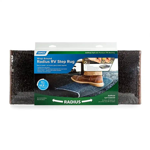 Camco 42949 Entry Step Rug Turf Step Wrap Around Hook and Spring Radius Step Rug 22 Inch Width