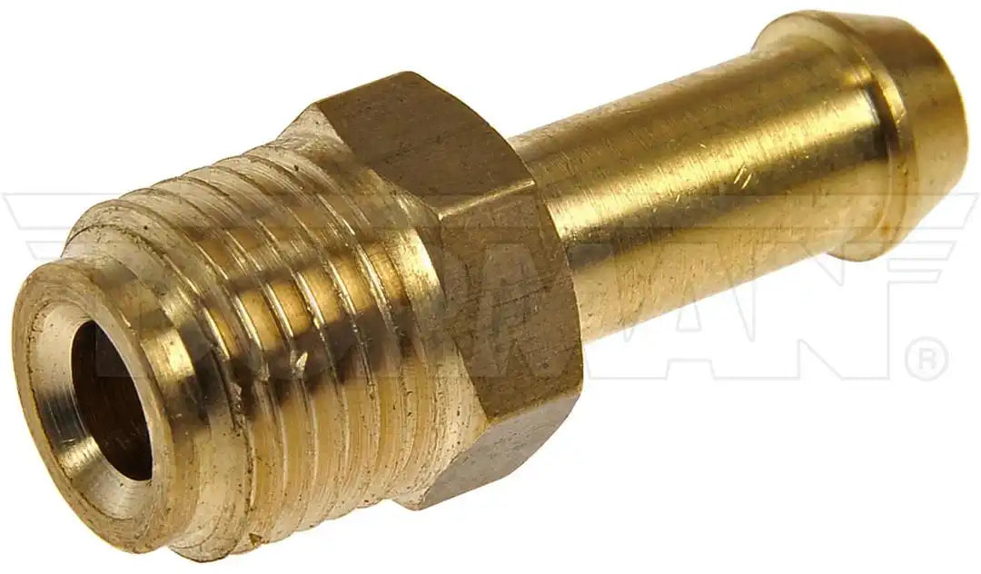 Dorman 785-400D Fuel Line Fitting OE Solutions ™ Inverted Flare Male Connector Barbed End 7/16-24 Thread Size 1.17 Inch Length Brass