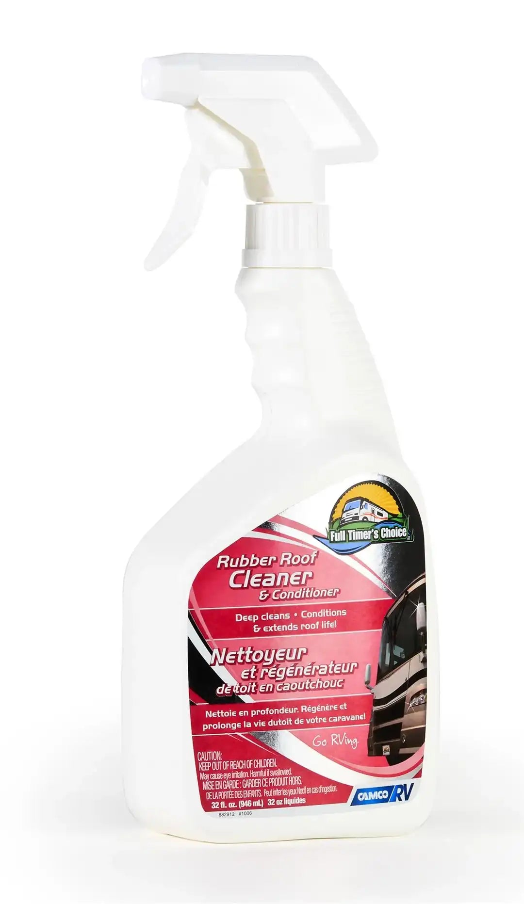 Camco 41060 Rubber Roof Cleaner Use To Deep Clean and Condition RV Rubber Roof 32 Ounce Spray Bottle Single With English/ French Language Packaging