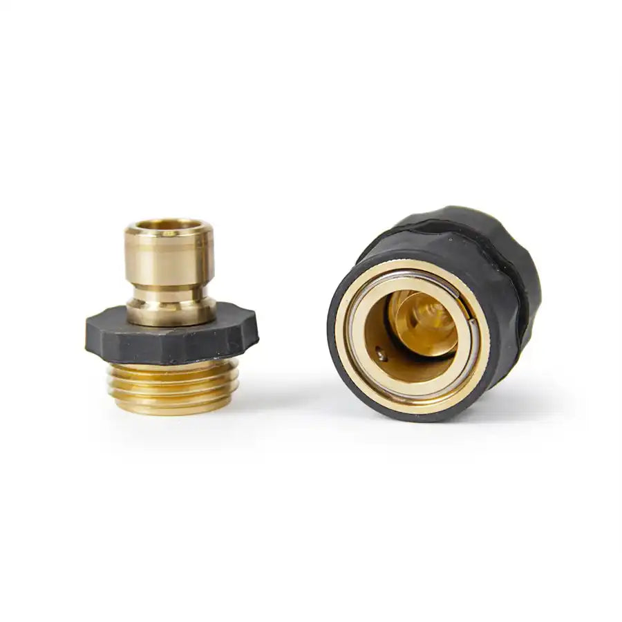 Camco 20135 Fresh Water Hose Connector Quick Connect Fits Standard Garden Hose Female Coupling Brass With Automatic Shut Off Valve