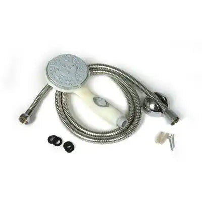 Camco 43715 Shower Head Hand Held With 60 Inch Hose With 5 Available Spray Settings With On/ Off Valve Fits Standard 1/2 Inch Shower Arm