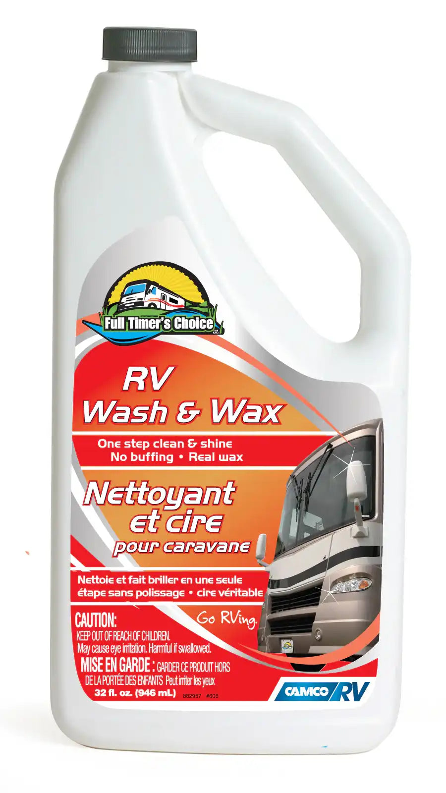 Camco 40490 Car Wash Liquid With Wax 32 Ounce With English/ French Language Packaging