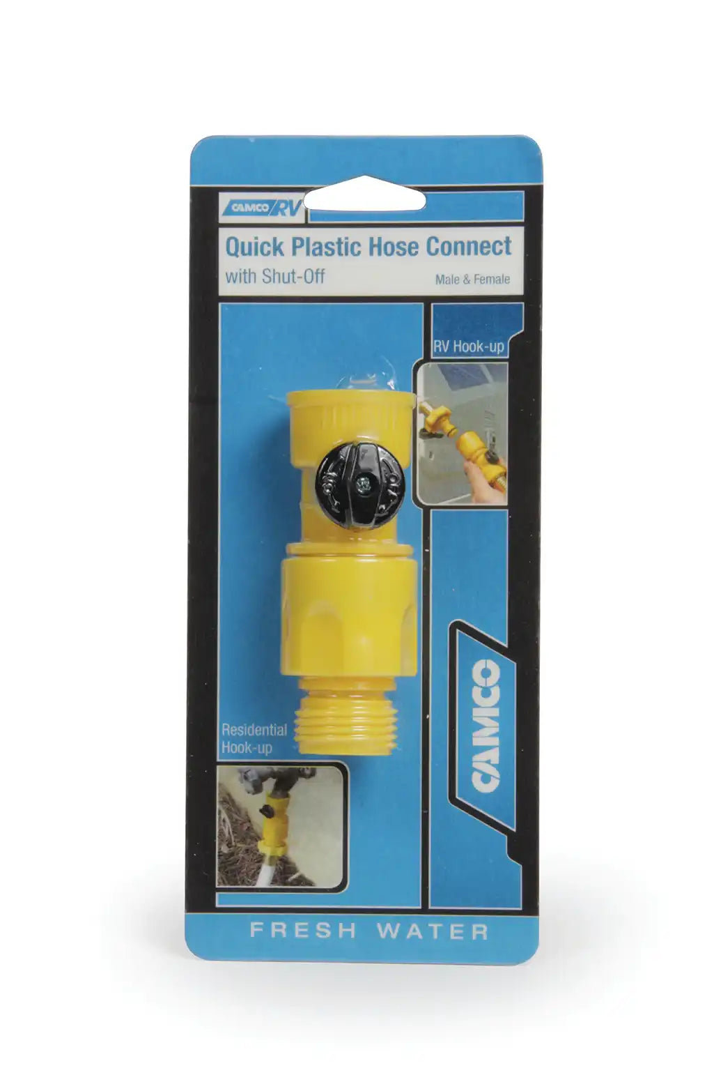 Camco 20103 Fresh Water Hose Connector Quick Connect Fits Standard Garden Hose Female Coupling Plastic With Shut Off Valve