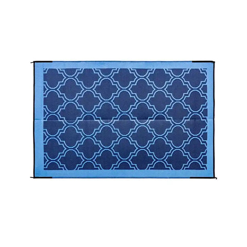 Camco 42876 Patio Mat 9 Foot x 6 Foot Blue/ Blue Lattice Design UV Resistant Material With Corner Loops