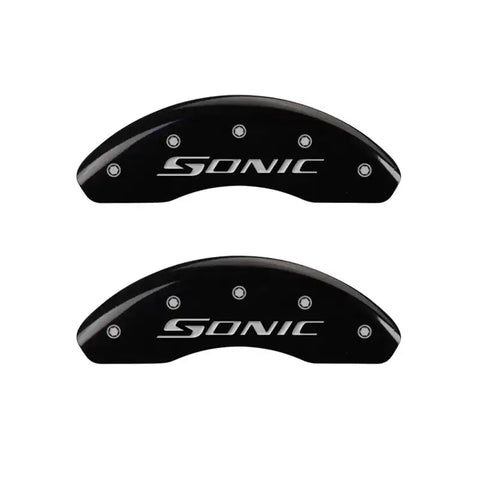 MGP Front set 2 Caliper Covers Engraved Front Sonic Black finish silver ch