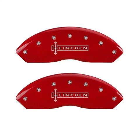 MGP 4 Caliper Covers Engraved Front Lincoln Engraved Rear MKZ Red finish silver ch