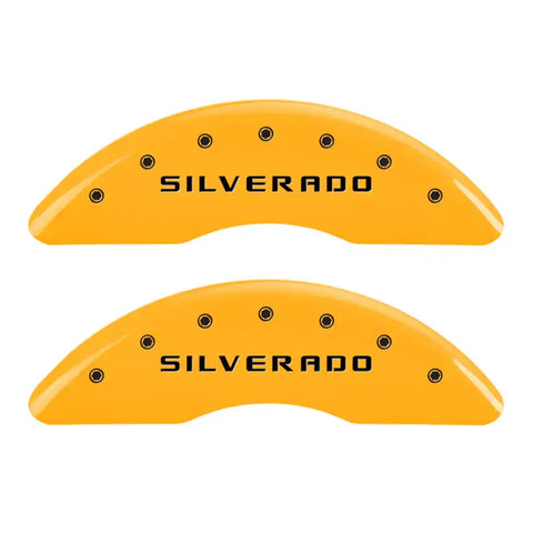 MGP 4 Caliper Covers Engraved Front & Rear Silverado Yellow finish black ch